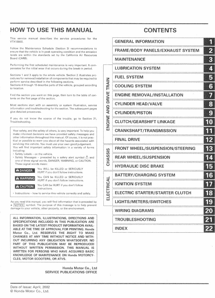 HONDA VTX1300S VTX1300R Service Repair Manual 2002-2006 preview img 1