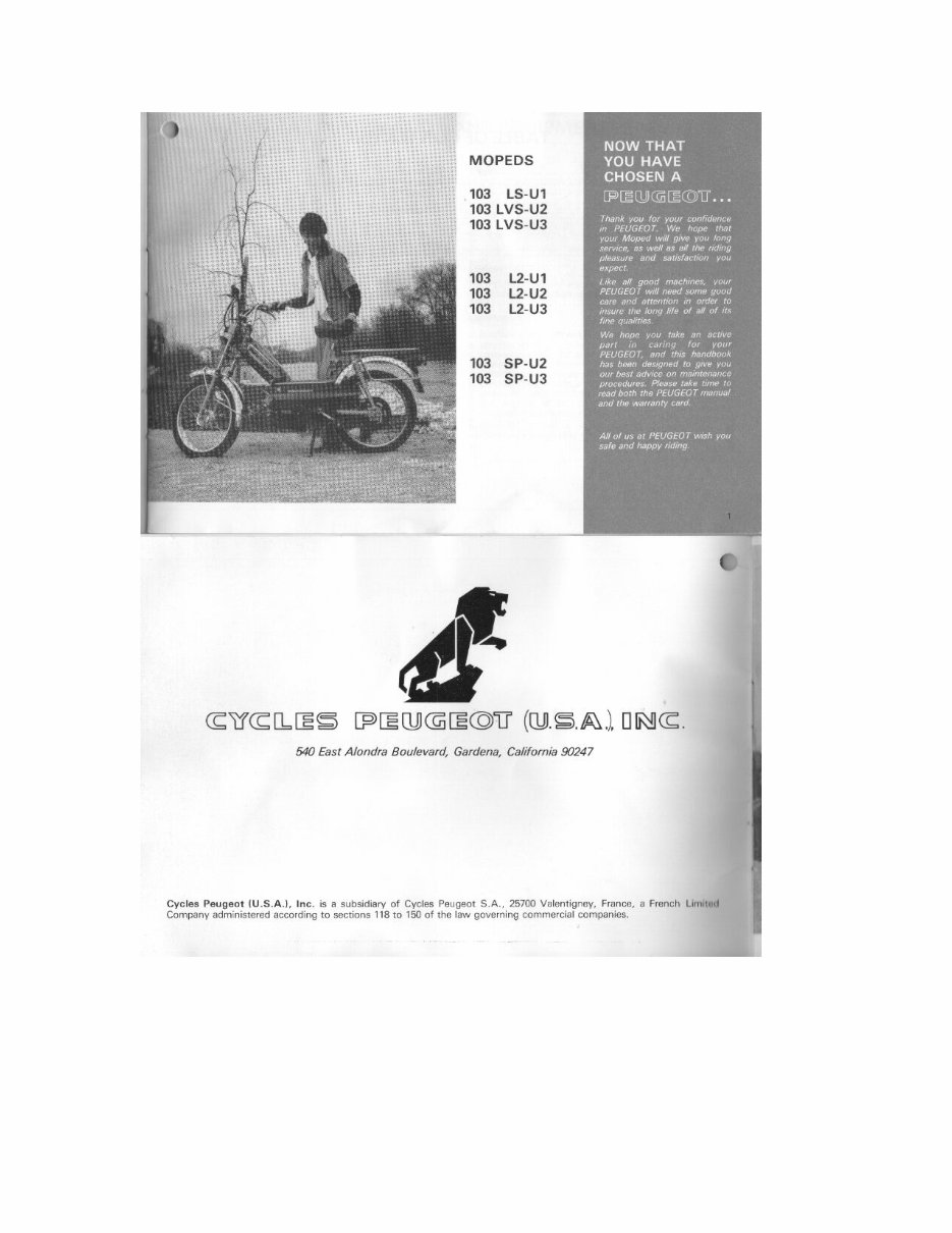 Peugeot 103 Moped Owners Manual preview img 2