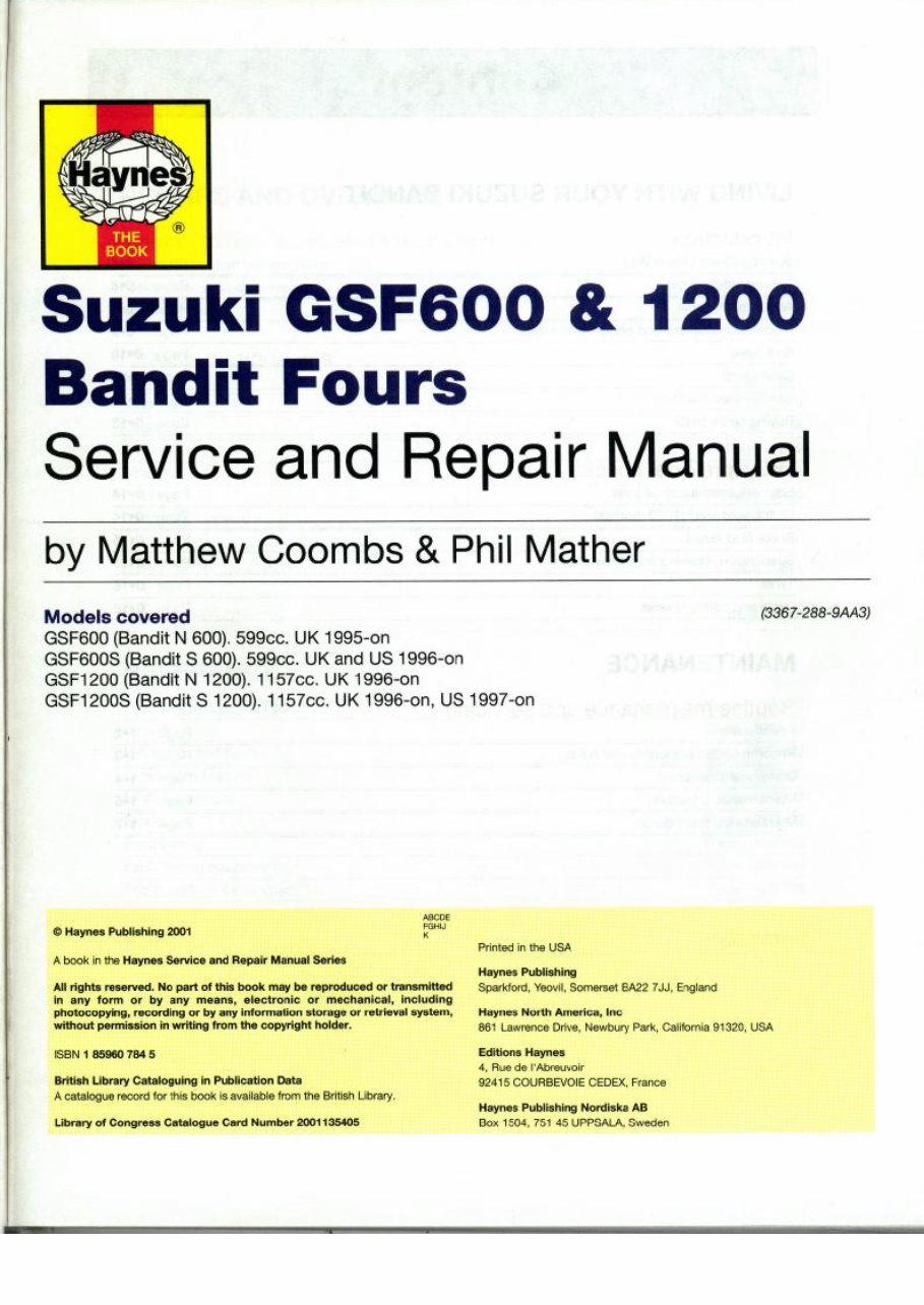 Suzuki GSF 600S Bandit Service Manual preview img 2