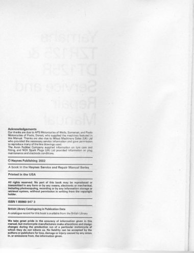 Yamaha TZR 125 Service Manual preview img 3