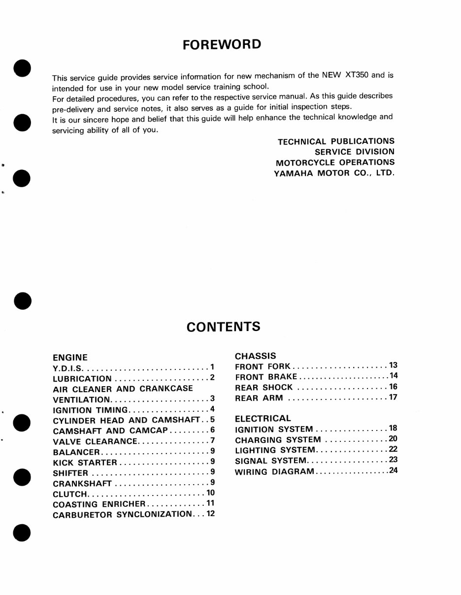 Yamaha XT 350 Service Manual preview img 2