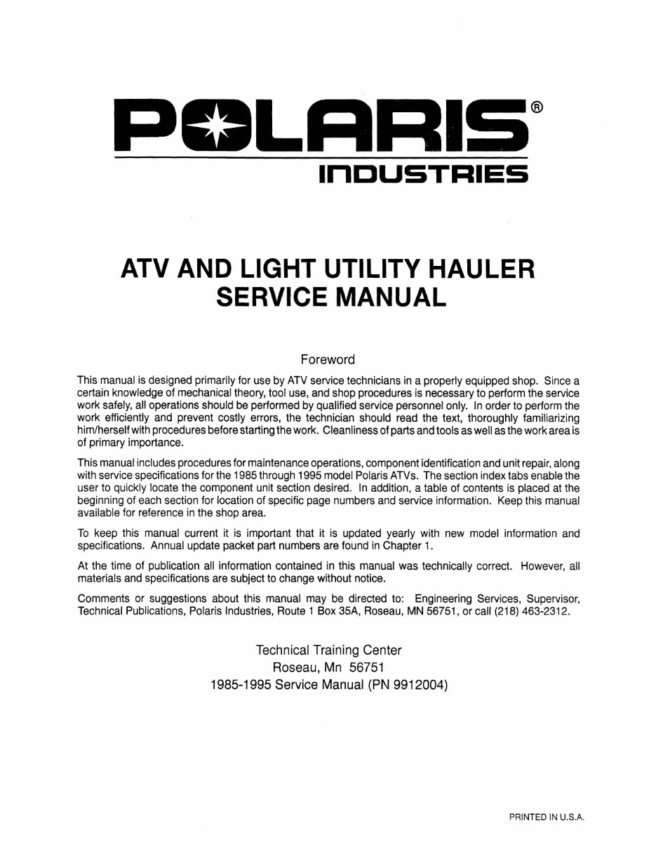 POLARIS TRAIL BOSS 2X4 4X4 ATV Full Service & Repair Manual 1987-1995 preview img 2