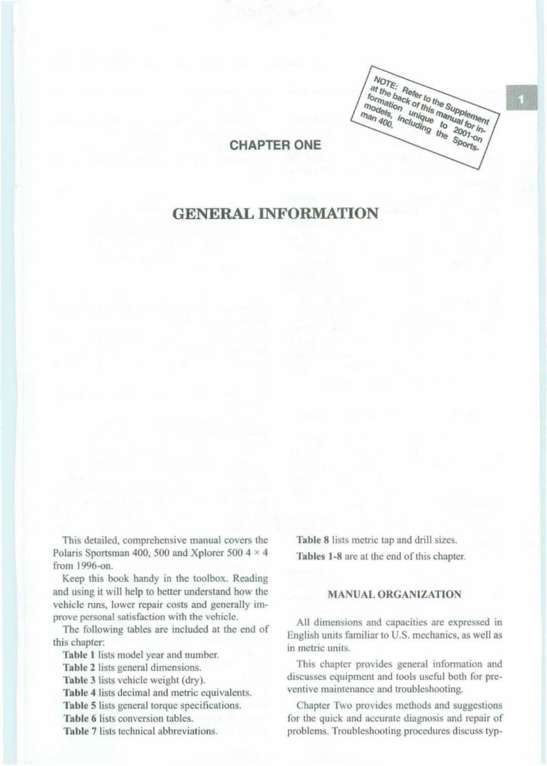 1996-2003 Polaris Sportsman 400 & 500 Xplorer 500 Service Repair Manual 1996 1997 1998 1999 2000 2001 2002 2003 preview img 7