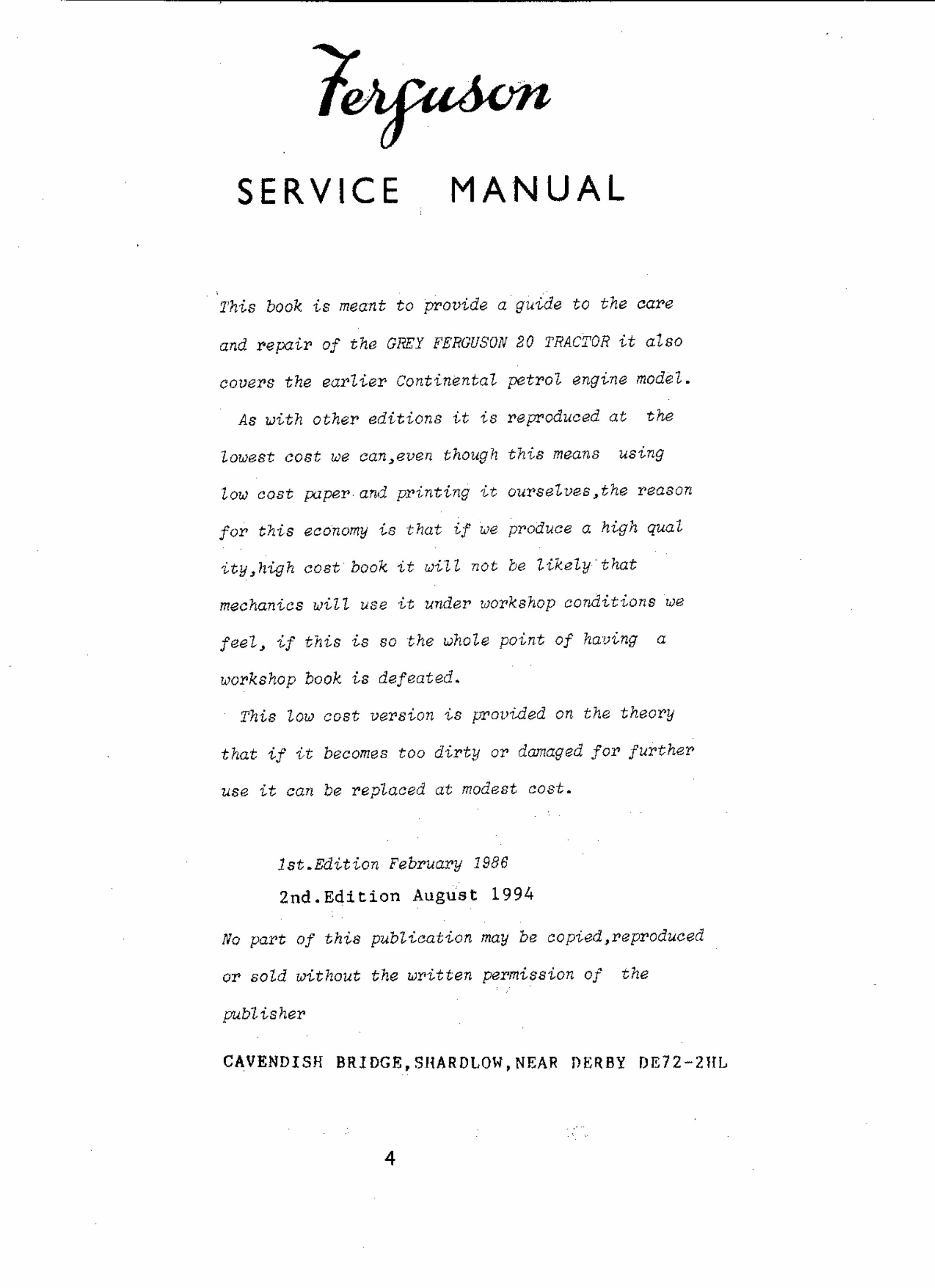 Ferguson TE20 Tractor Workshop Service Manual for Repair preview img 4