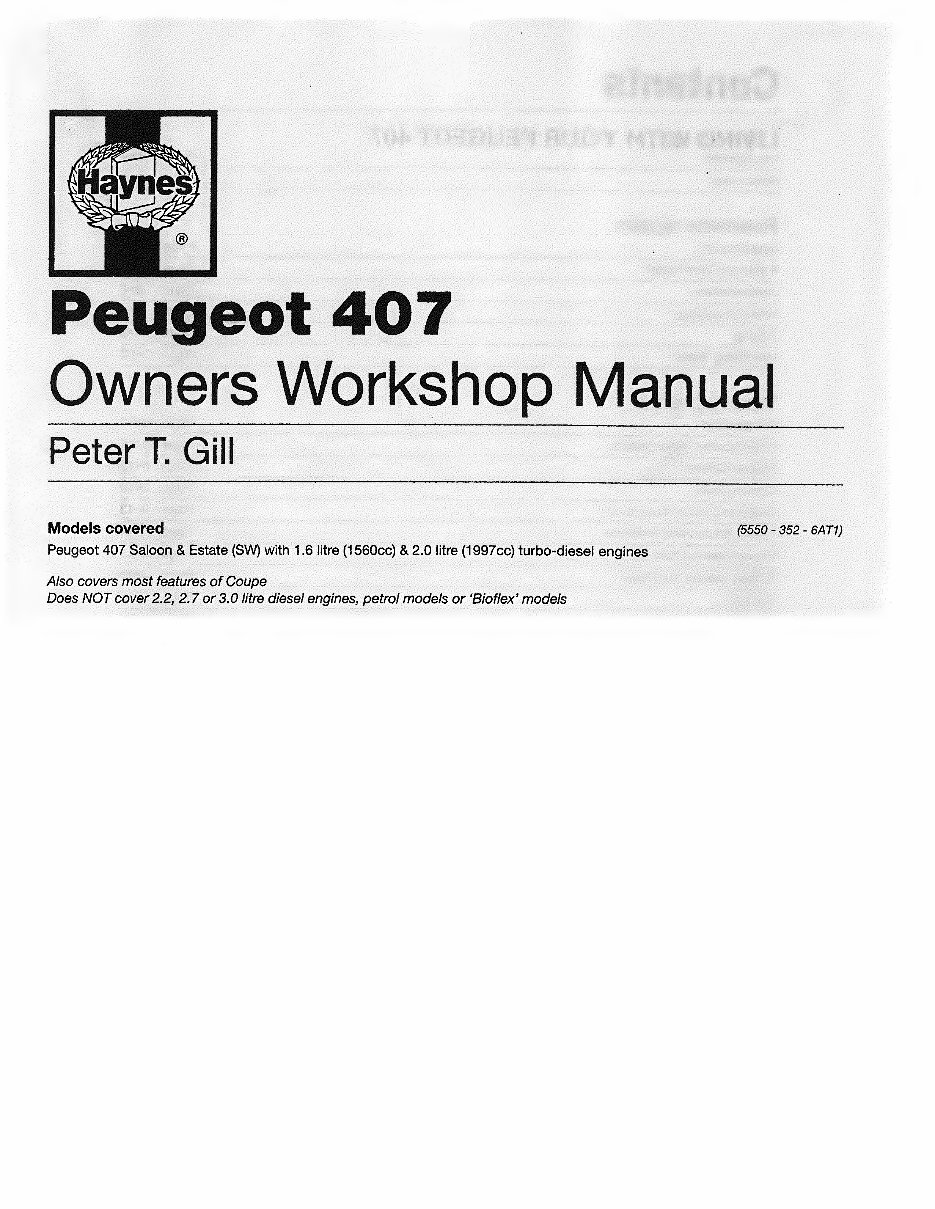 2004-2011 Peugeot 407 (Diesel) Service & Repair Manual preview img 1