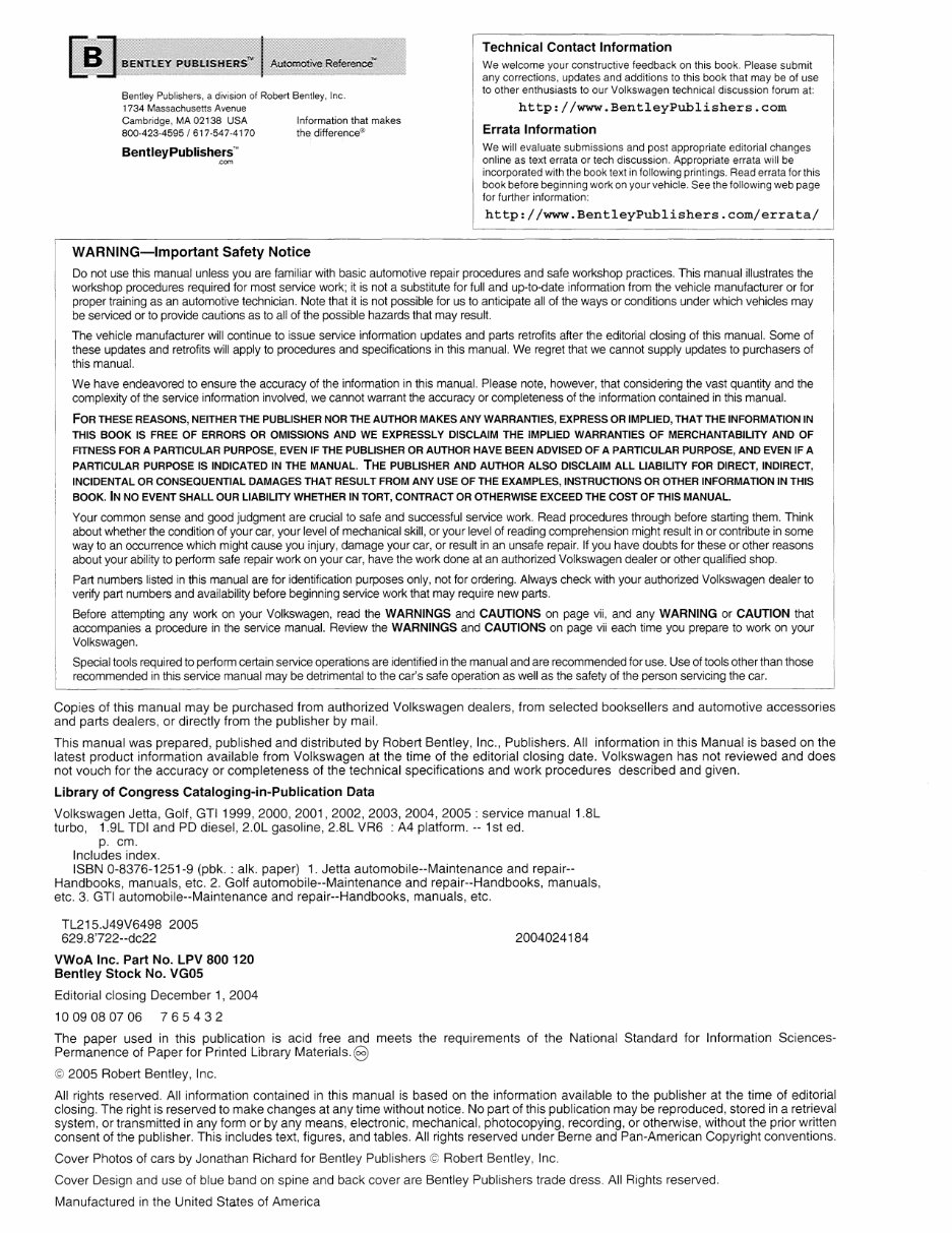 2003 Volkswagen Golf Service & Repair Manual preview img 2