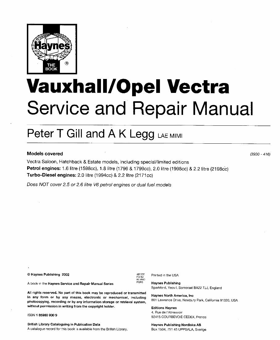VAUXHALL VECTRA B Petrol & Diesel Workshop Repair Manual 1995-1999 preview img 2