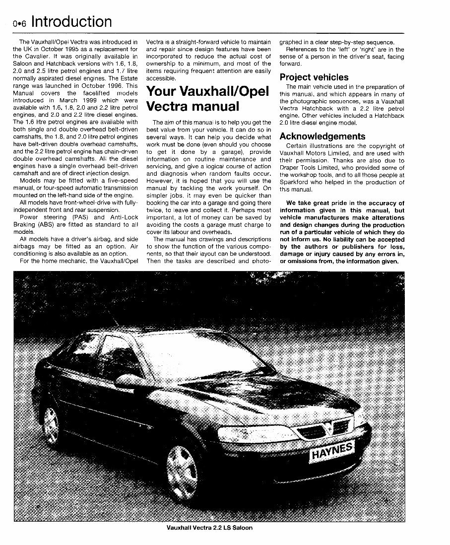 VAUXHALL VECTRA B Petrol & Diesel Workshop Repair Manual 1995-1999 preview img 7