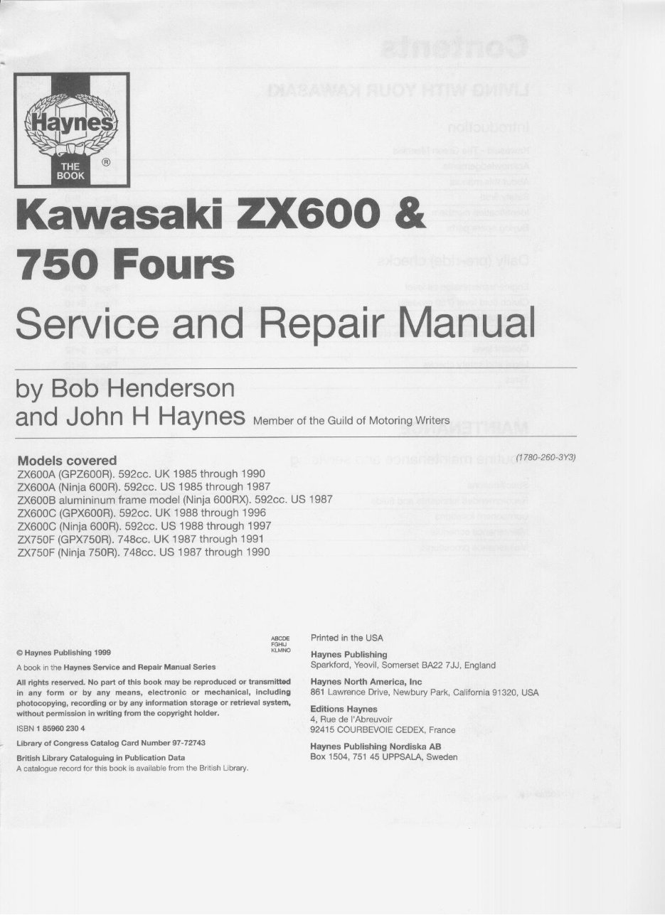 1985-1990 Kawasaki ZX600A (Ninja 600R) Service & Repair Manual preview img 6
