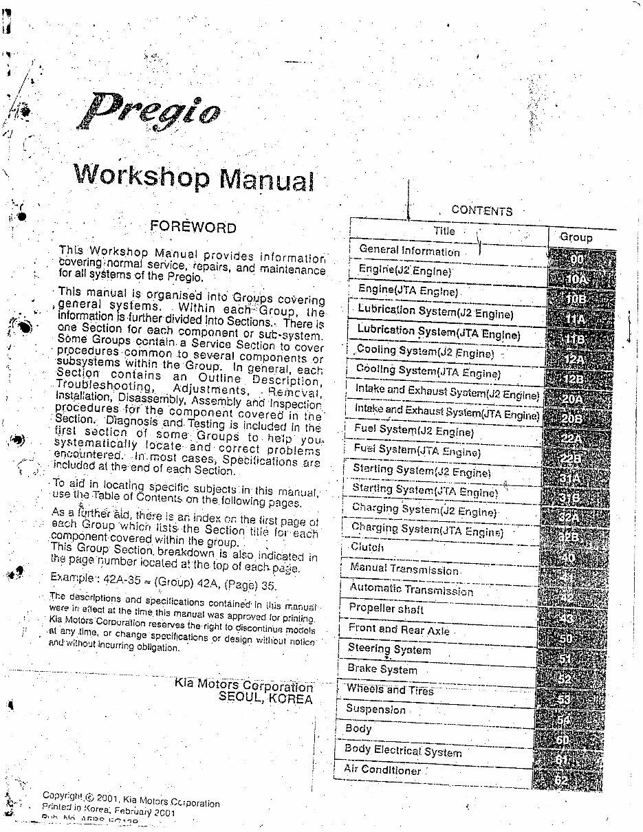 2003 Kia Pregio Service & Repair Manual preview img 1