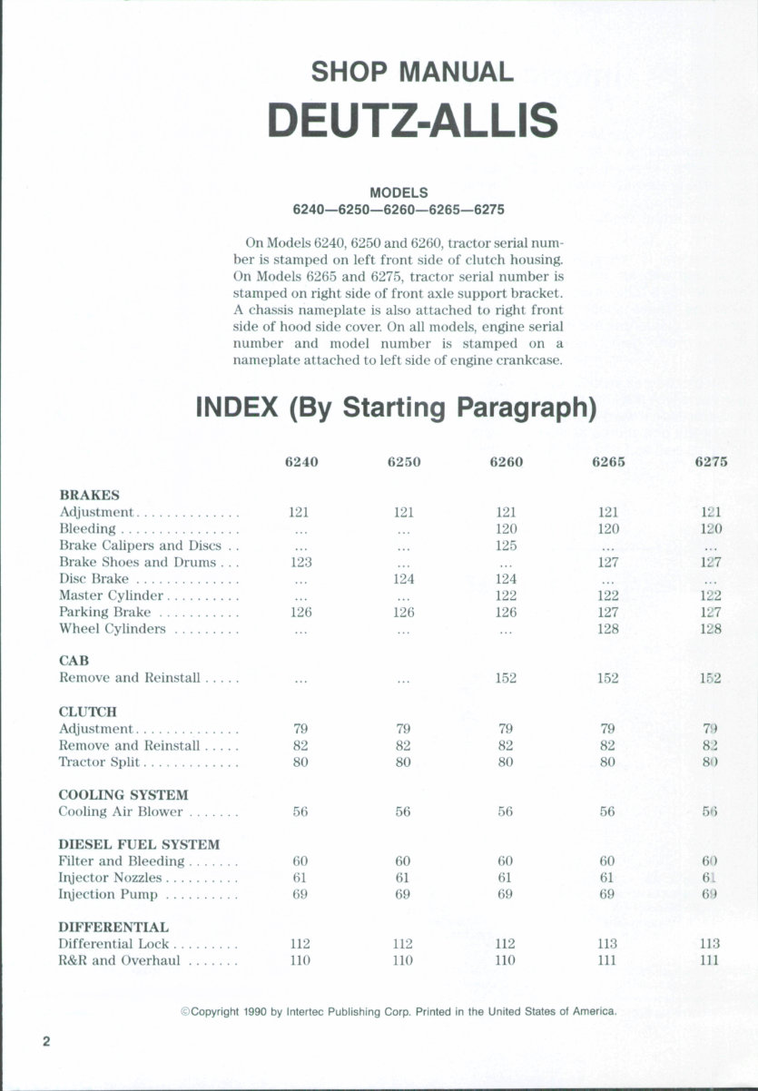 Deutz Allis 6275 Tractor Workshop Repair Service Manual preview img 1