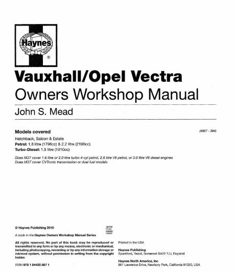 2005-2008 Opel Vauxhall Vectra Workshop Repair Service Manual preview img 2
