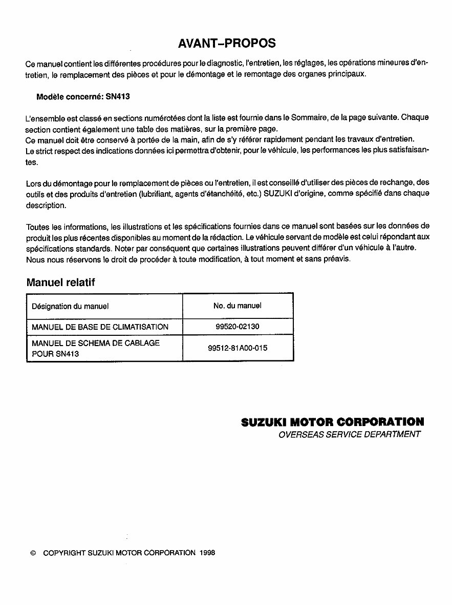 Suzuki Jimny SN14 Workshop Manual preview img 2