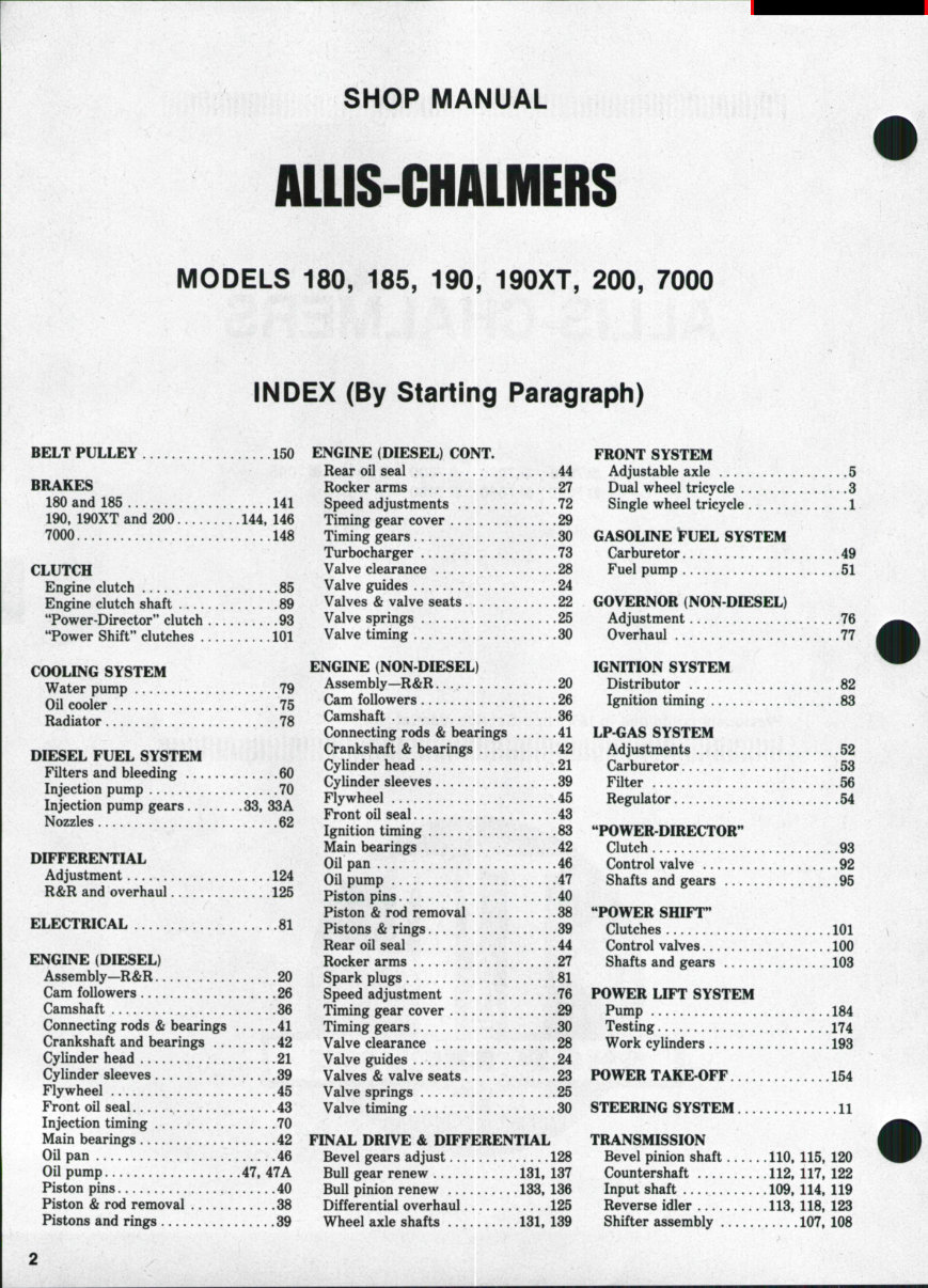 Allis Chalmers 180 185 190 190XT 200 7000 Tractor Workshop Service & Repair Manual # 1 preview img 1