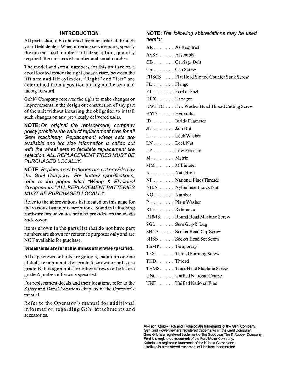 GEHL SL3725 SL 3725, SL3825 SL 3825 Skid-Steer Loader Illustrated Master Parts List Manual Form No.9072 preview img 2