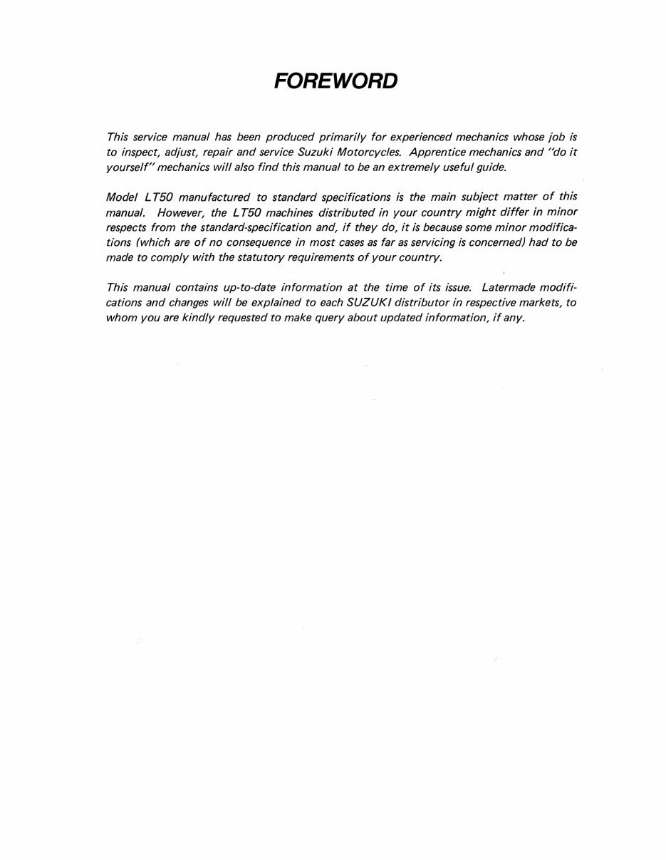 SUZUKI LT50 Service Repair Workshop Manual 1985 Onwards preview img 2