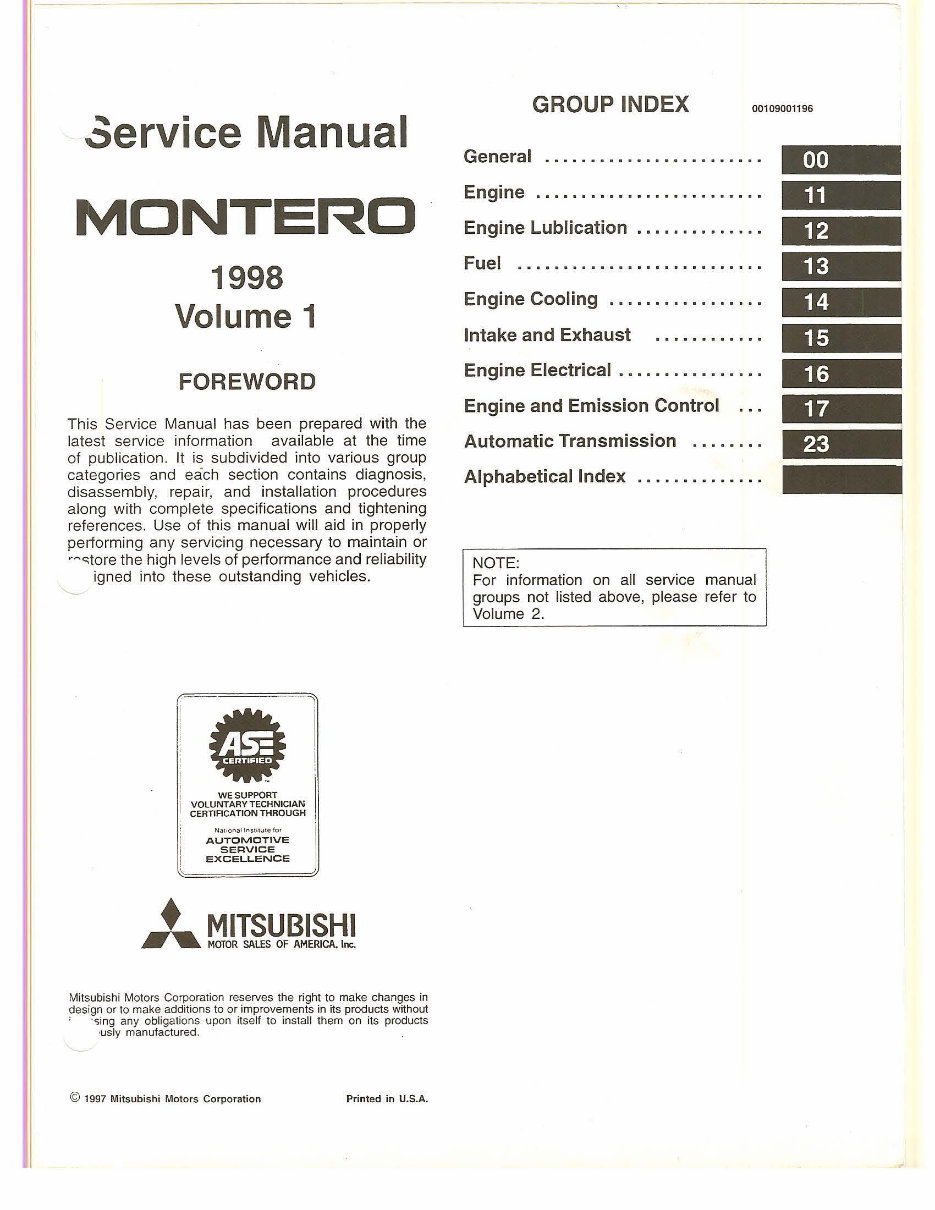 1997-1999 Mitsubishi Montero Sport Service & Repair Manual preview img 3
