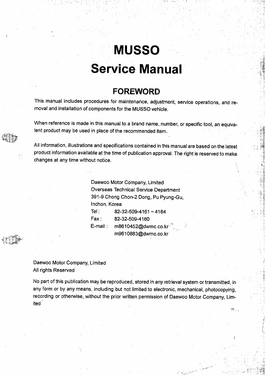 SsangYong Musso Service & Repair Manual preview img 1