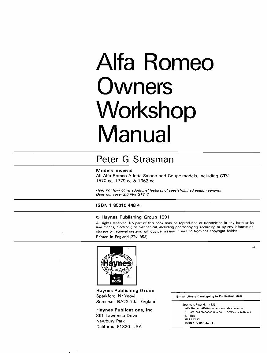 1983 Alfa Romeo Alfetta Service & Repair Manual preview img 2