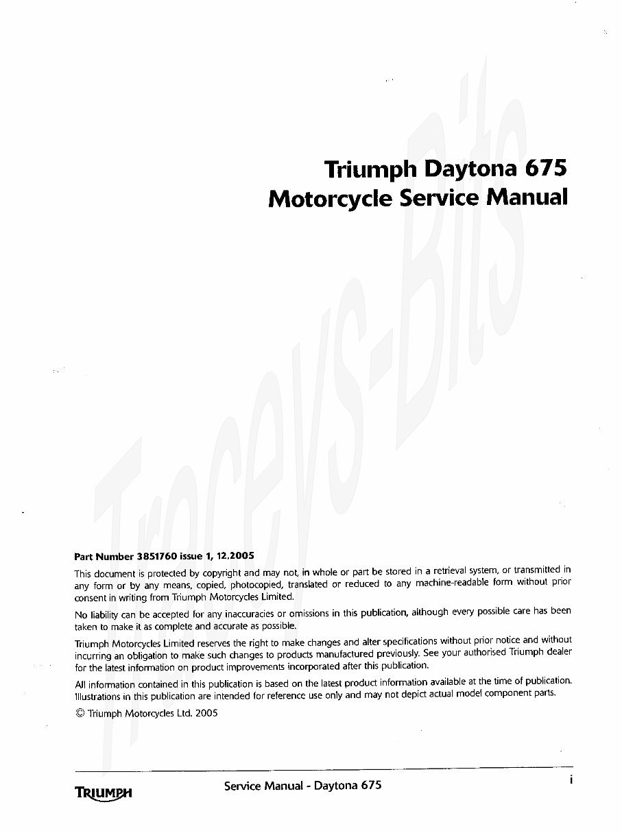 TRIUMPH DAYTONA 675 Service & Repair Manual (2006 2007) - ! preview img 1