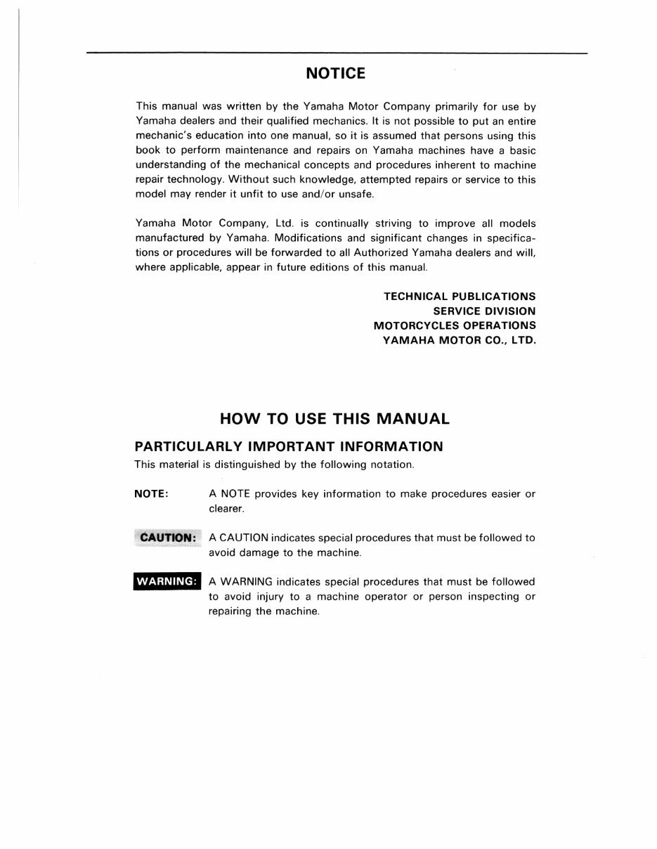 YAMAHA MOTOCYCLES TT350S 1985 Full Service Repair Manual preview img 4