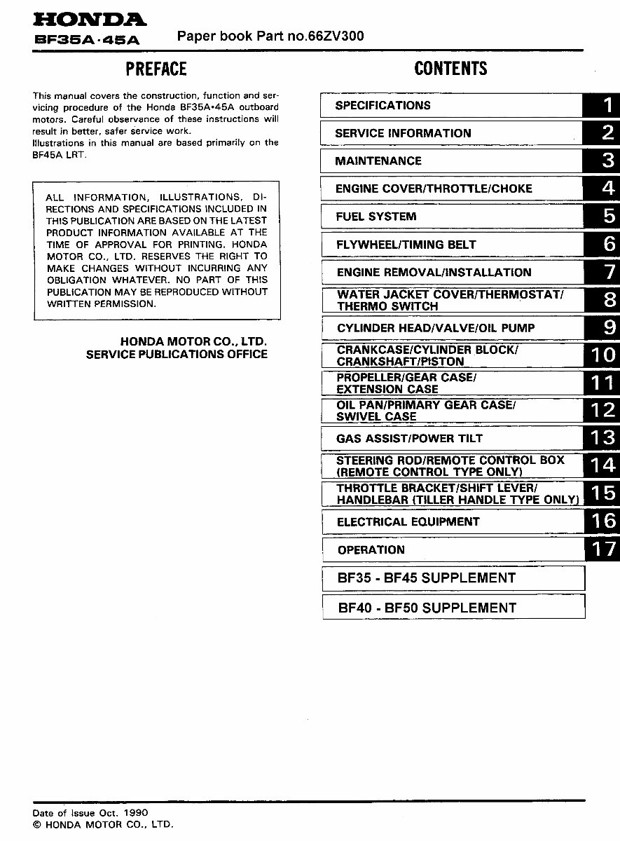 Honda Marine Outboard BF40A / BF50A Service & Repair Manual preview img 1