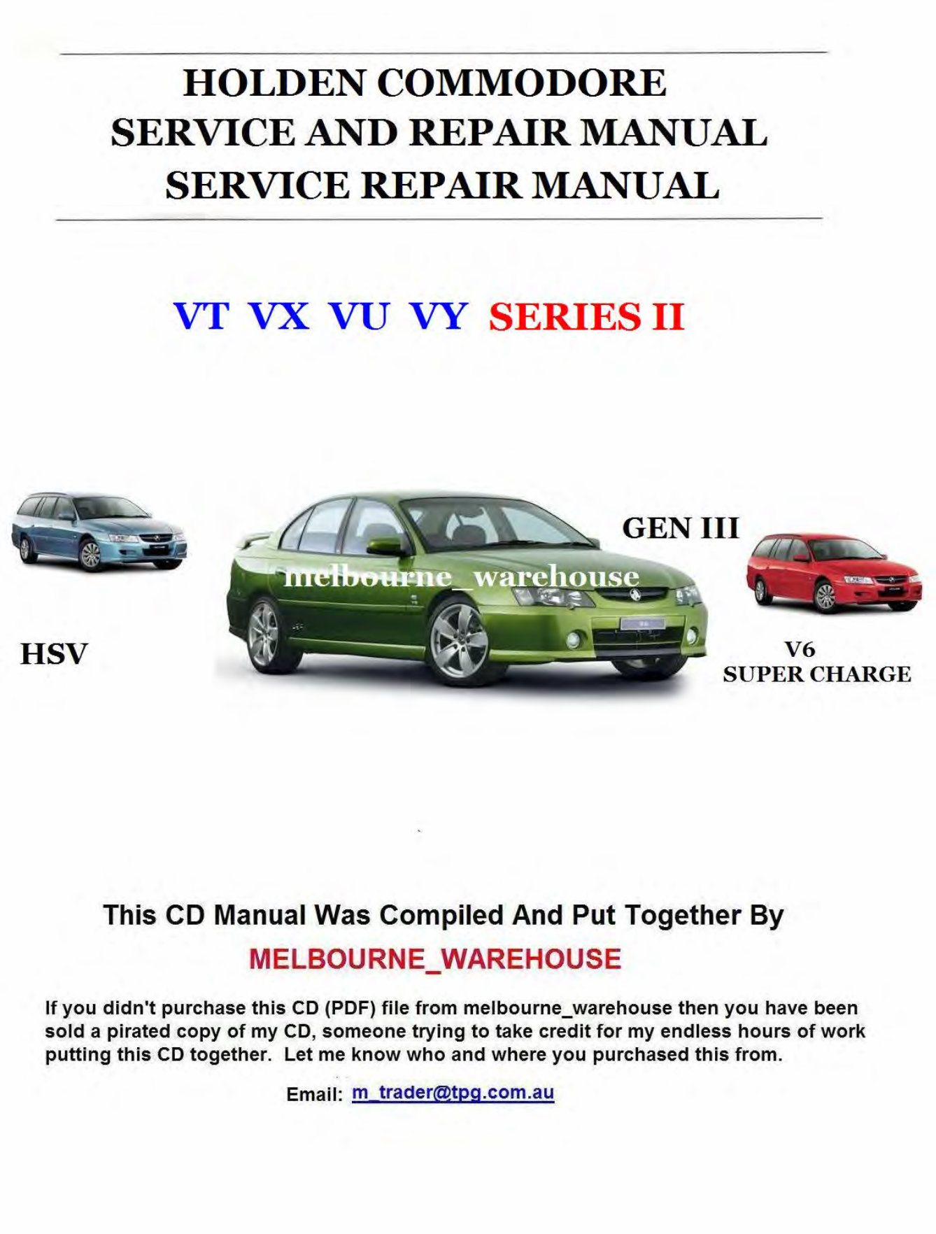 HOLDEN COMMODORE VT VX VU VY HSV Series II Service Repair Manual preview img 1