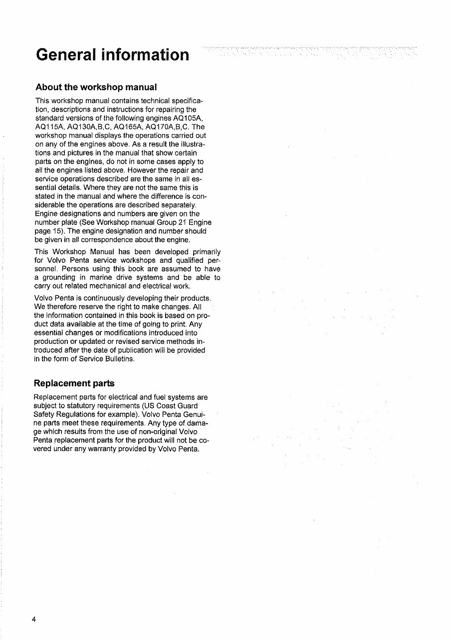 Volvo Penta AQ105, AQ115, AQ130, AQ165, AQ170 Engine Service & Repair Manual preview img 6
