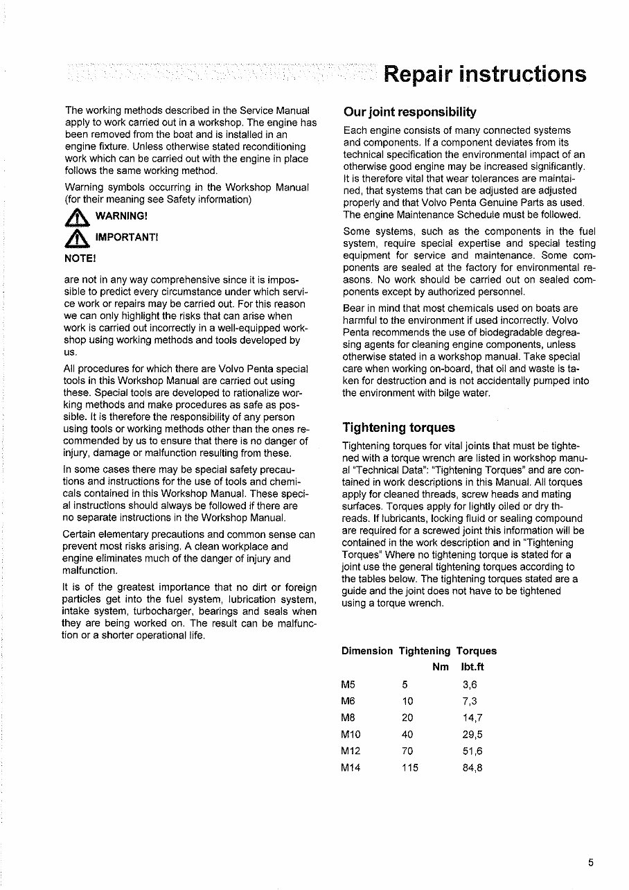Volvo Penta AQ105, AQ115, AQ130, AQ165, AQ170 Engine Service & Repair Manual preview img 7