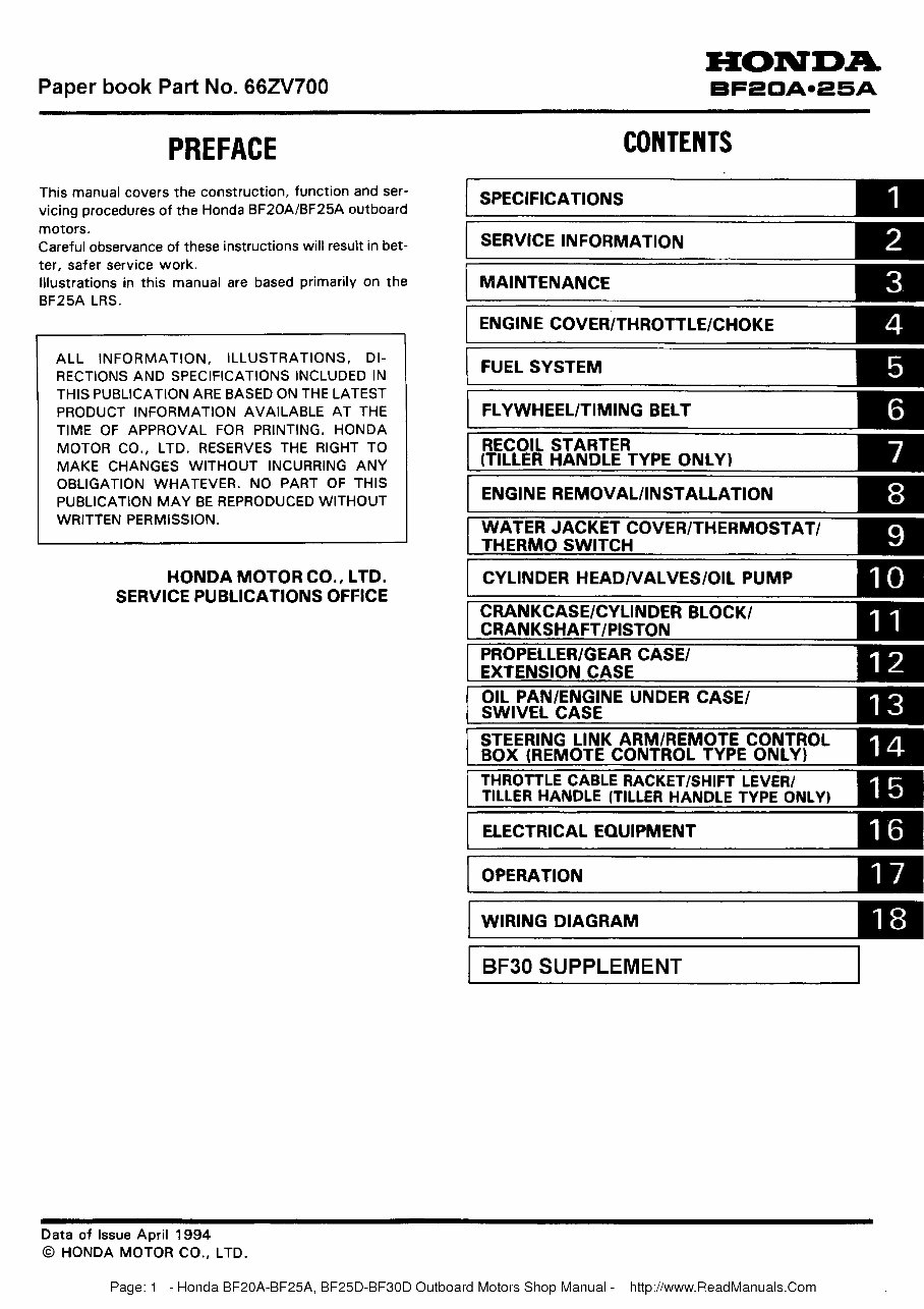Honda Outboard Service Workshop and Repair Manual BF25D BF30D preview img 1