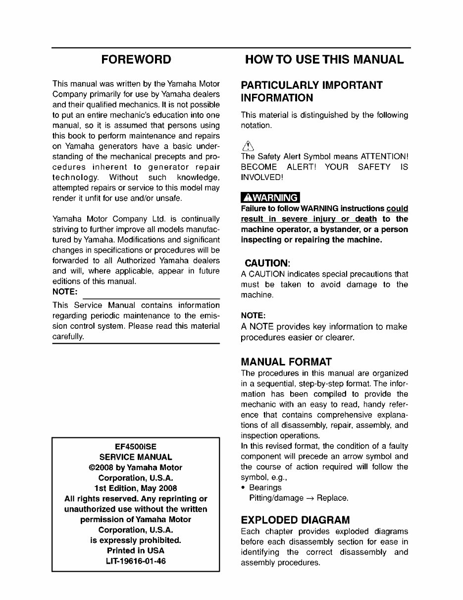 Yamaha EF6300iSDE Generator Full Service & Repair Manual preview img 5