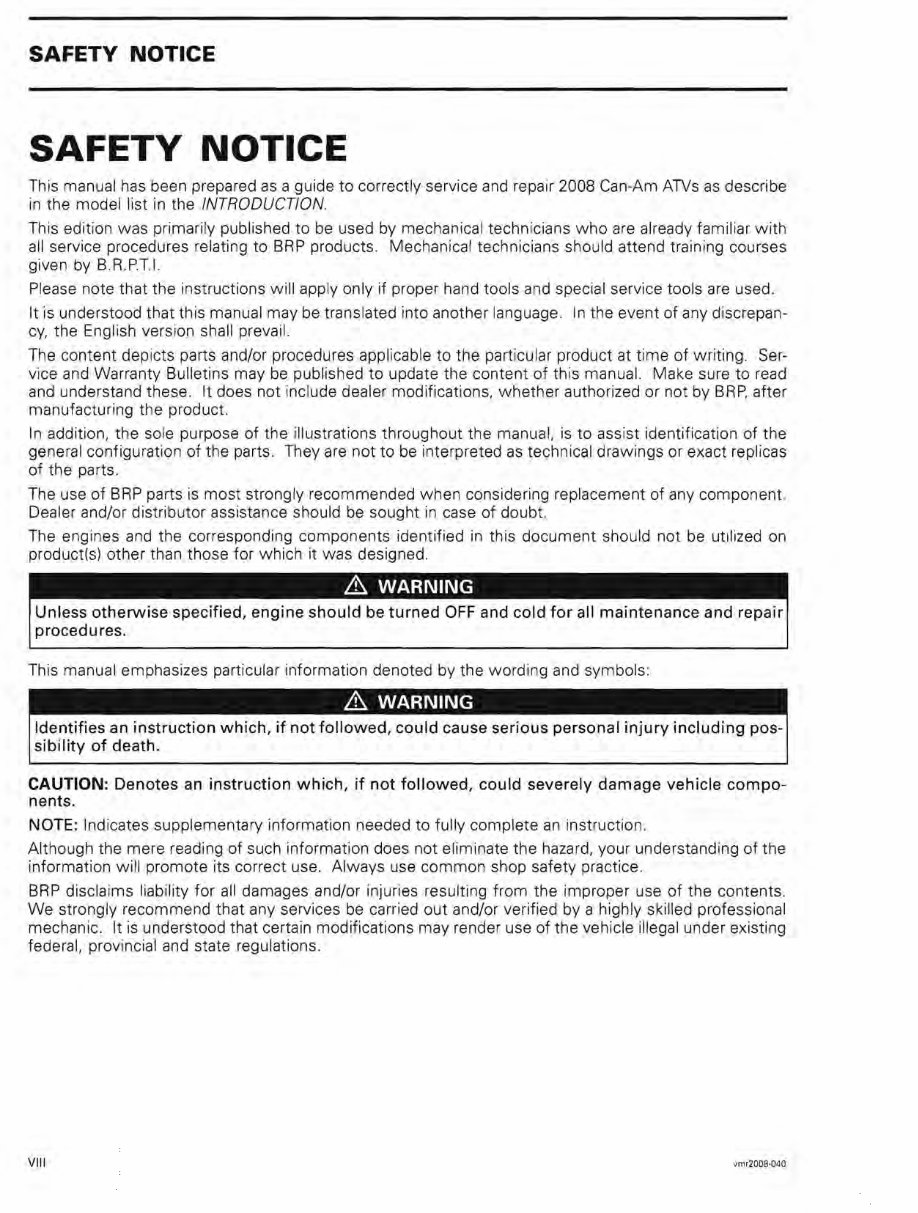 Can-Am Outlander Max 650 XT 2007-2010 Service Manual preview img 9