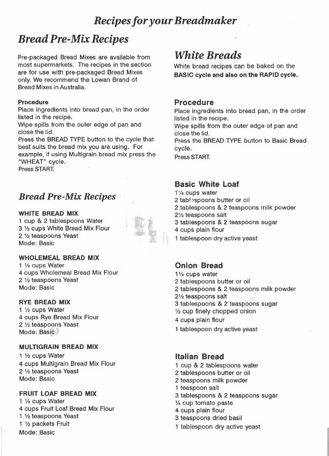 Black Decker Breadmaker Parts Model BMH200 Instruction Manual Recipes preview img 6
