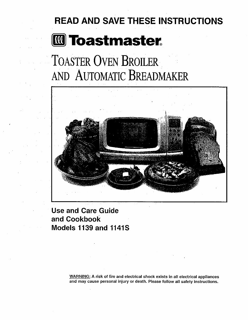 Toastmaster Toaster Oven Broiler Breadmaker Parts model 1139 instruction manual recipes preview img 1