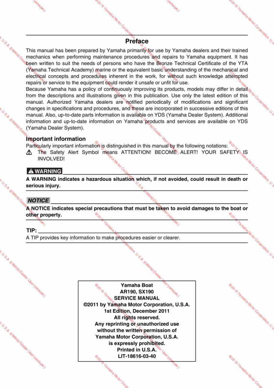 2014-2015 Yamaha AR190 SX190 Jet Boat Service & Repair Manual preview img 3