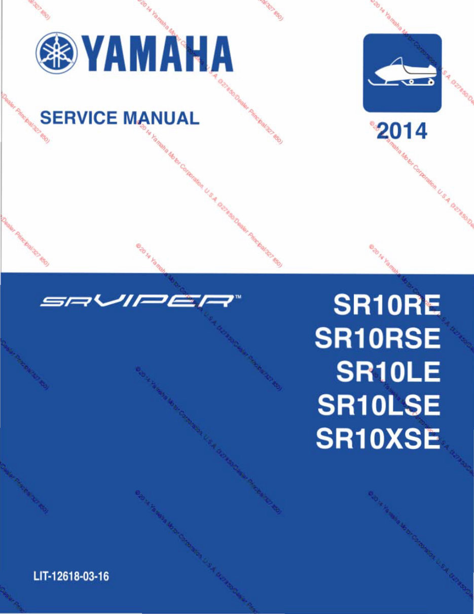 2014-2015 Yamaha SR Viper 4-Stroke Snowmobile Service & Repair Manual preview img 1