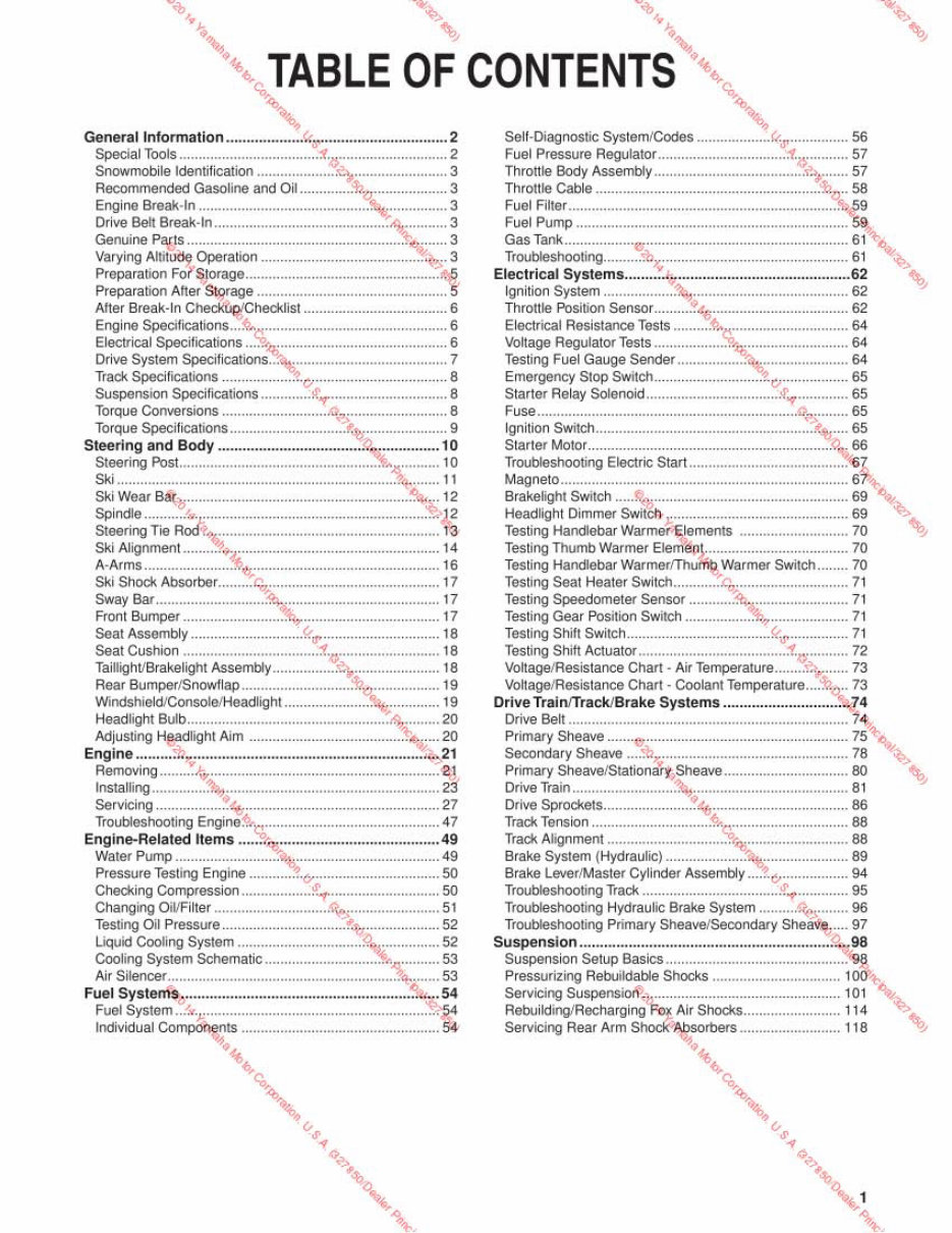 2014-2015 Yamaha SR Viper 4-Stroke Snowmobile Service & Repair Manual preview img 2
