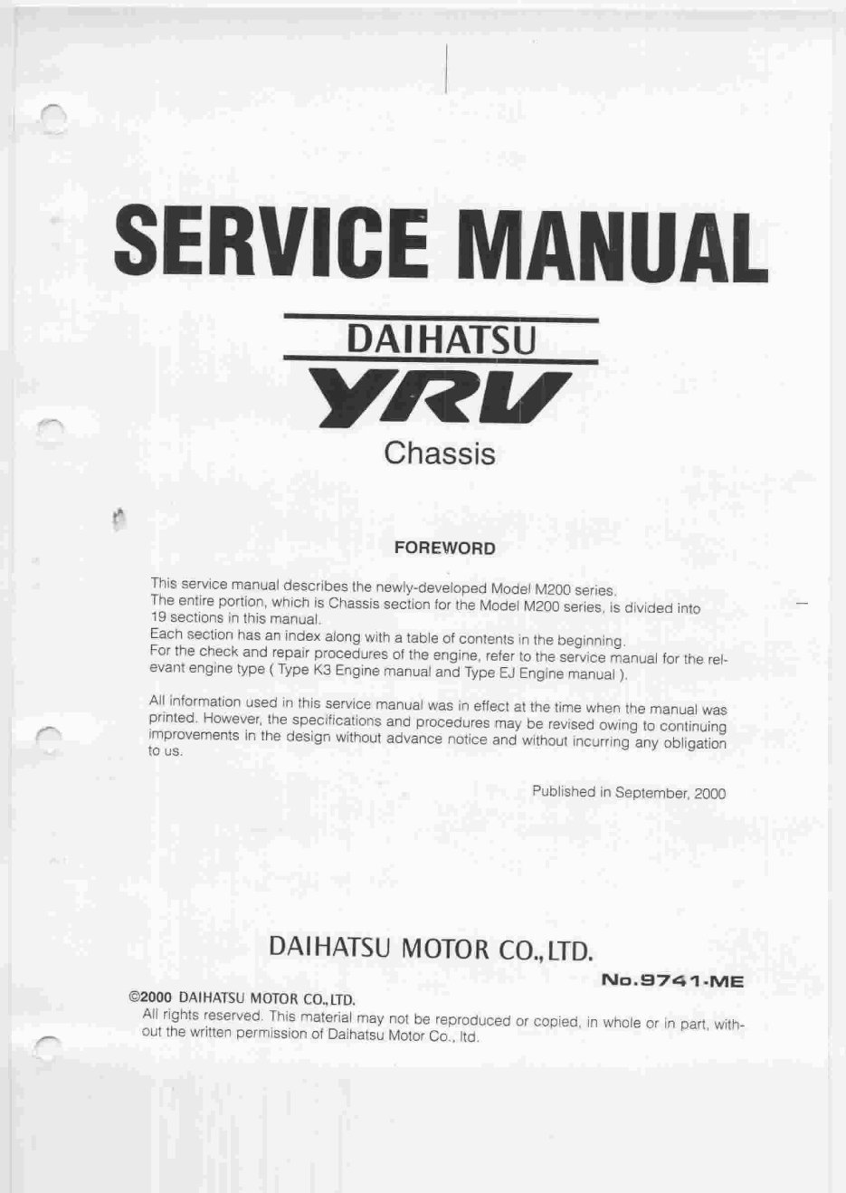 2000-2005 Daihatsu YRV M201 Service & Repair Manual preview img 1
