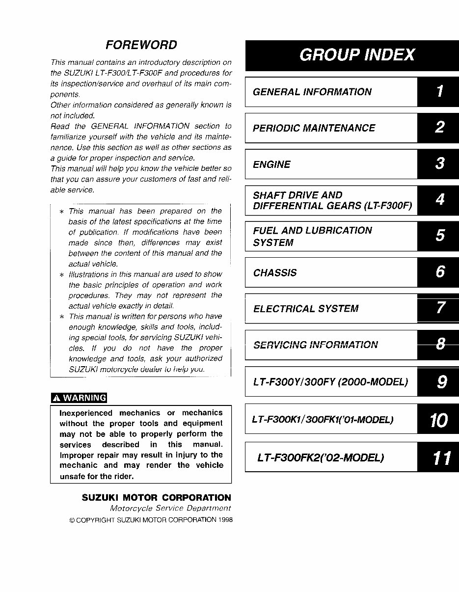 1999-2002 Suzuki LT-F300/300F KingQuad ATV OEM Service & Repair Manual preview img 2