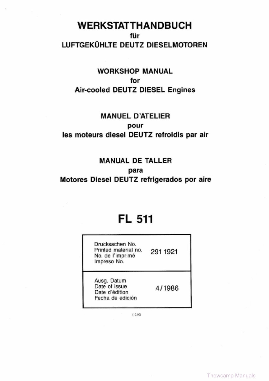 1986-1988 Deutz FL511 Engines OEM Service & Repair Manual preview img 2