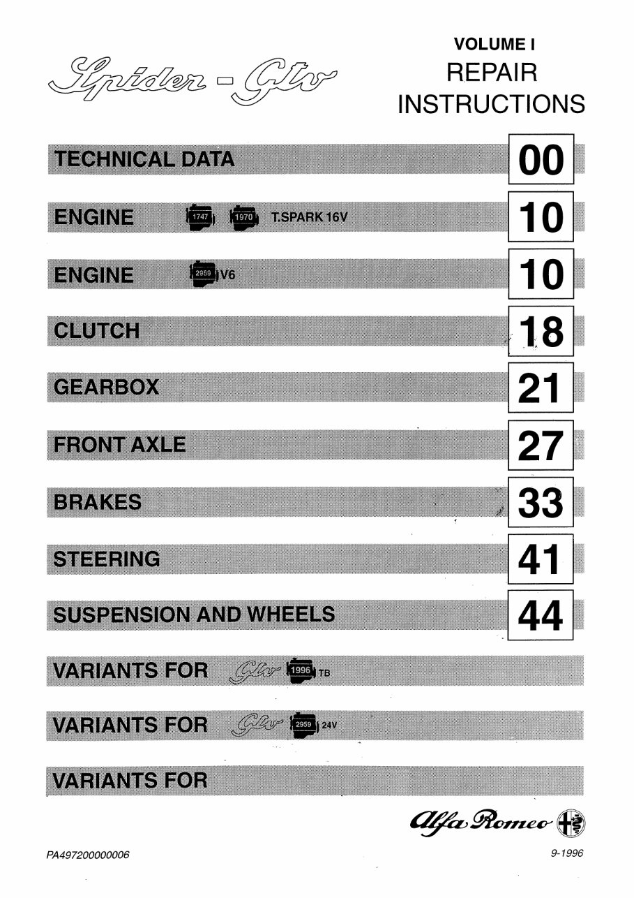 1996-2003 Alfa-Romeo GTV Service Repair Manual 1996 1997 1998 1999 2000 2001 2002 2003 preview img 1