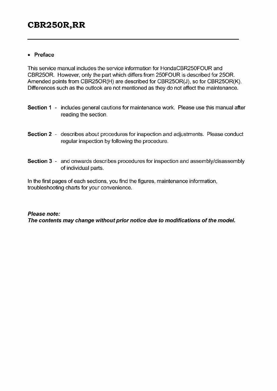 1986-1998 Honda CBR250 Four CBR250R CBR250RR Service & Repair Manual preview img 2