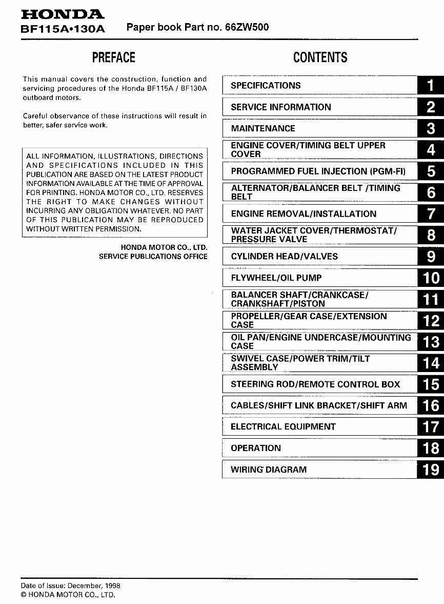 HONDA OUTBOARD Engine BF115A BF130A Series Workshop Manual preview img 1