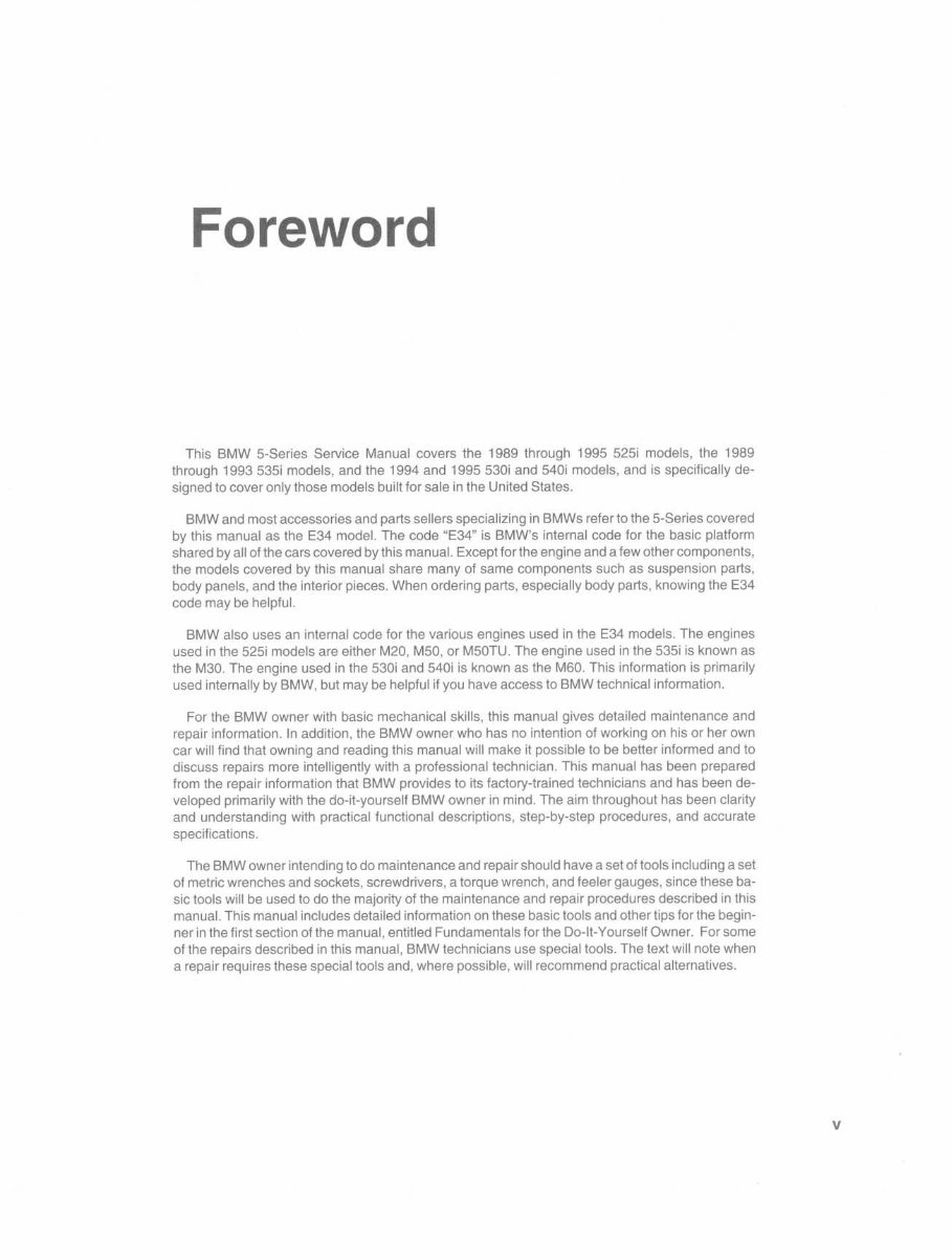 1992 BMW 5 Series (525i/530i/540i) E34 Service & Repair Manual preview img 4