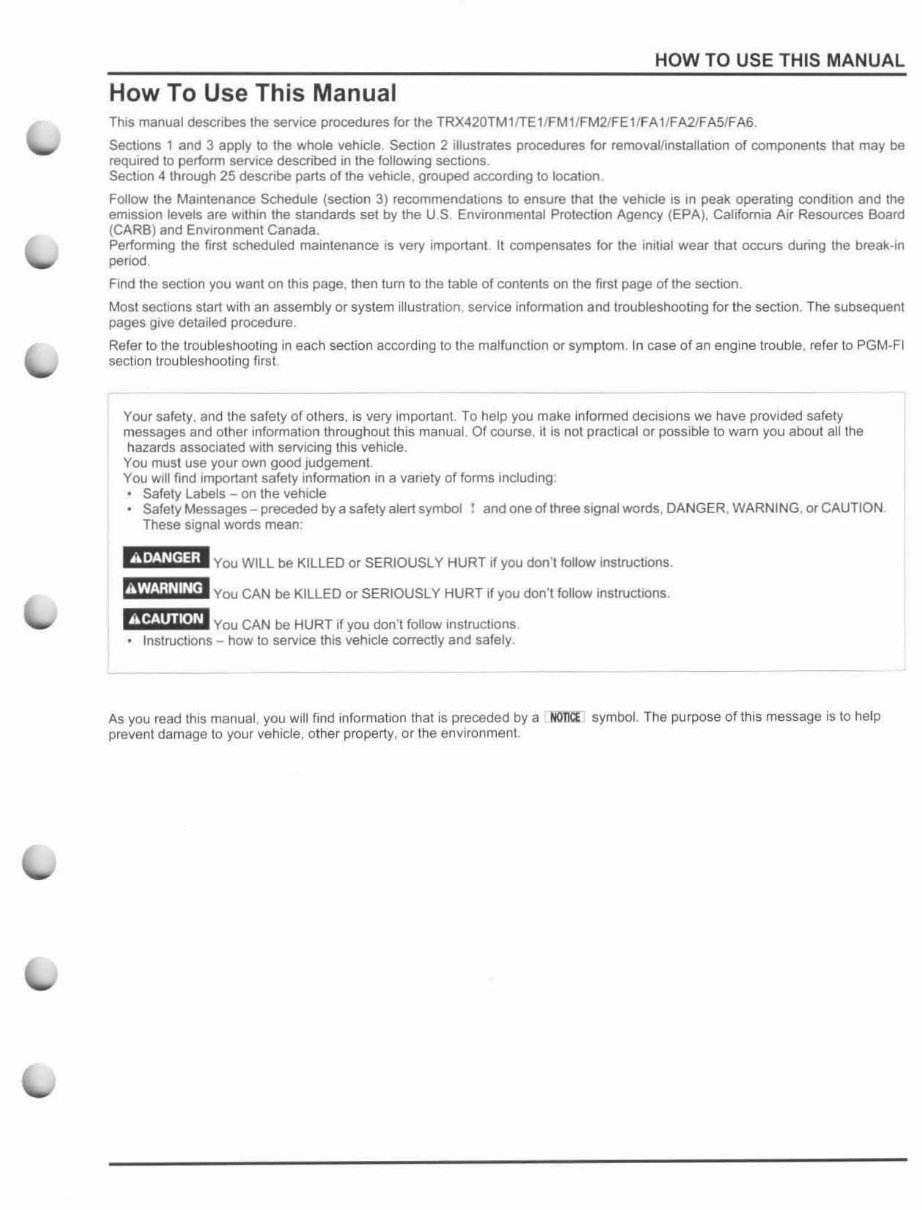 2014-2016 Honda TRX420 FourTrax Rancher ATV (FA/TM/TE/FM/FE) OEM Service & Repair Manual preview img 3