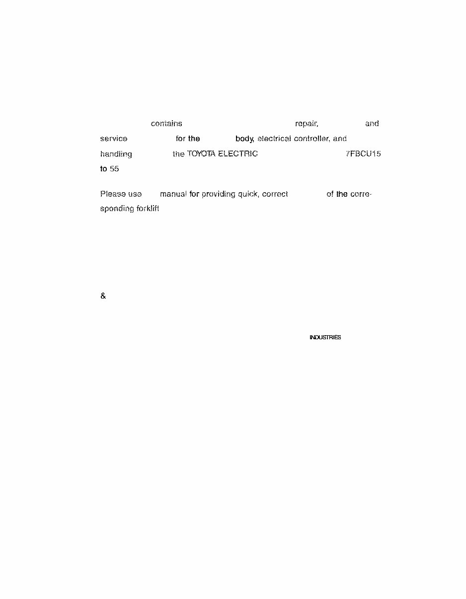 Toyota Forklift 7FBCU15, 7FBCU18, 7FBCU20, 7FBCU25, 7FBCU30, 7FBCU32, 7FBCU35, 7FBCU45, 7FBCU55, 7FBCHU25 Service Manual preview img 1