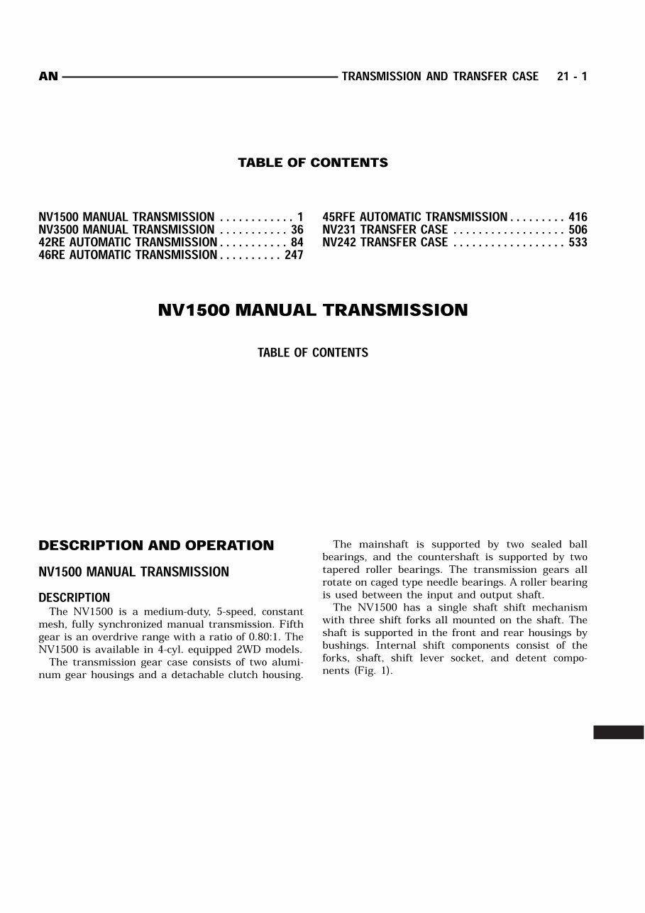 NV1500 / NV3500 / AX15 Manual Transmissions Service & Repair Manual preview img 1
