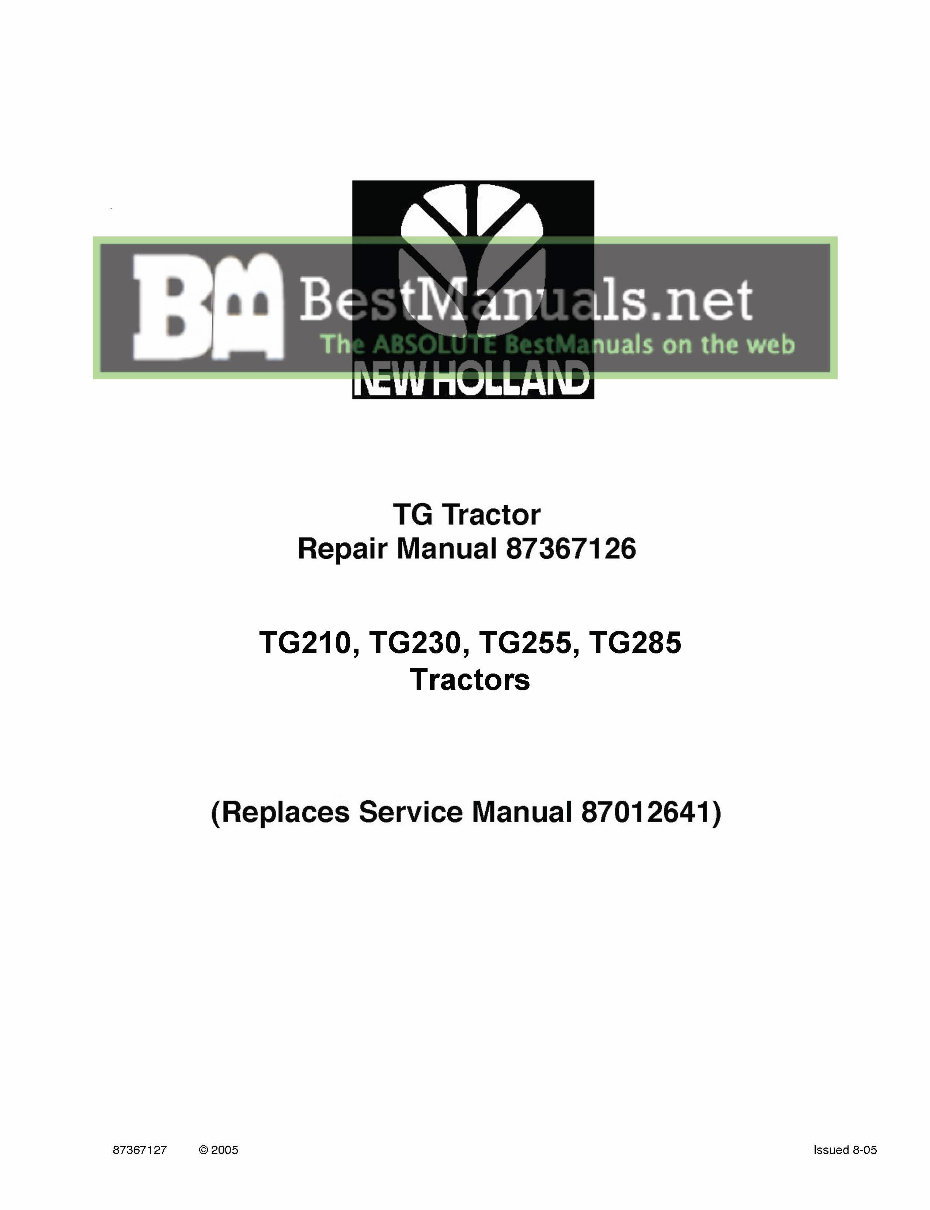 New Holland TG210, TG230, TG255, TG285 Service Manual preview img 1