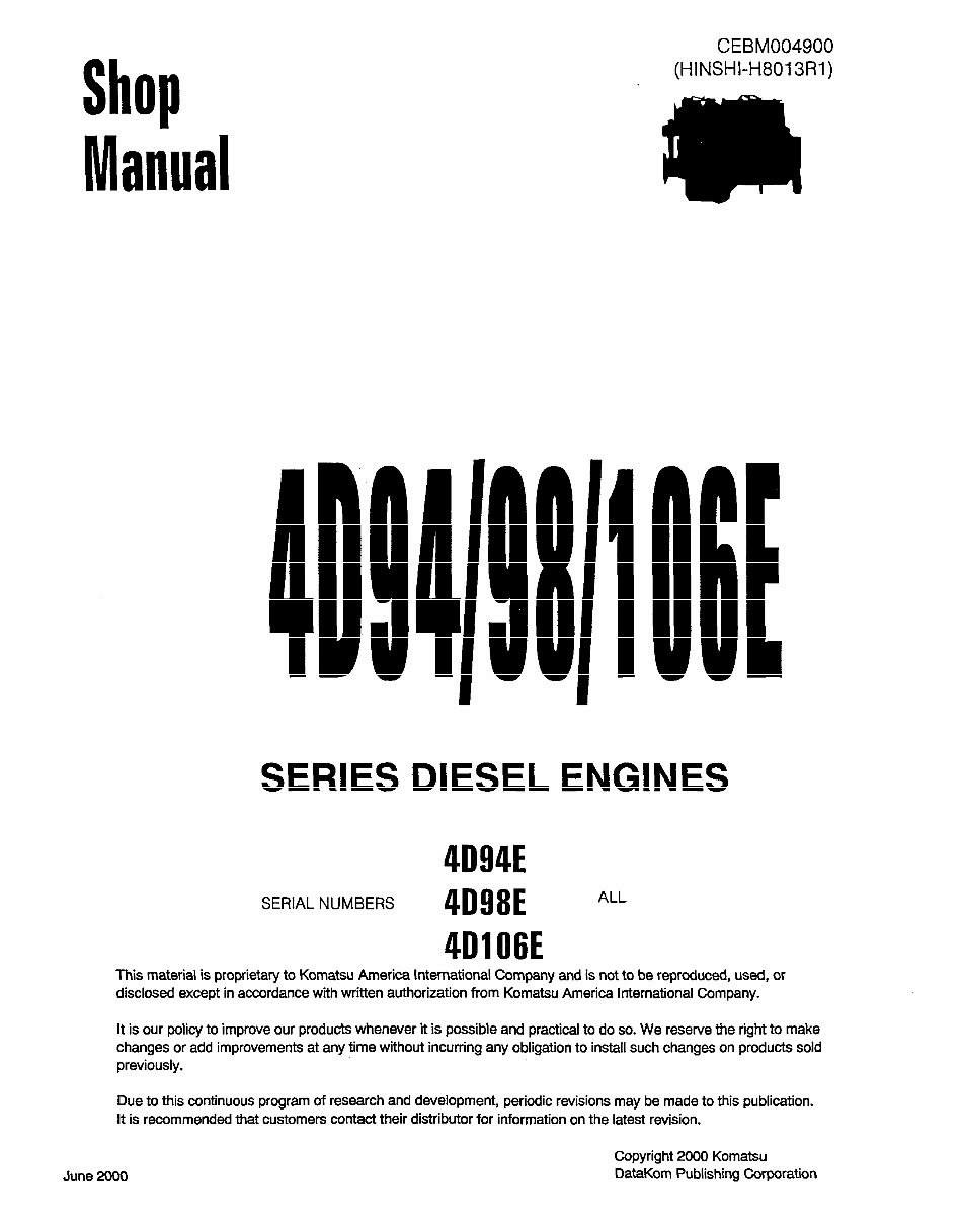 Yanmar 4D98E Engine Workshop Repair Service Manual preview img 1