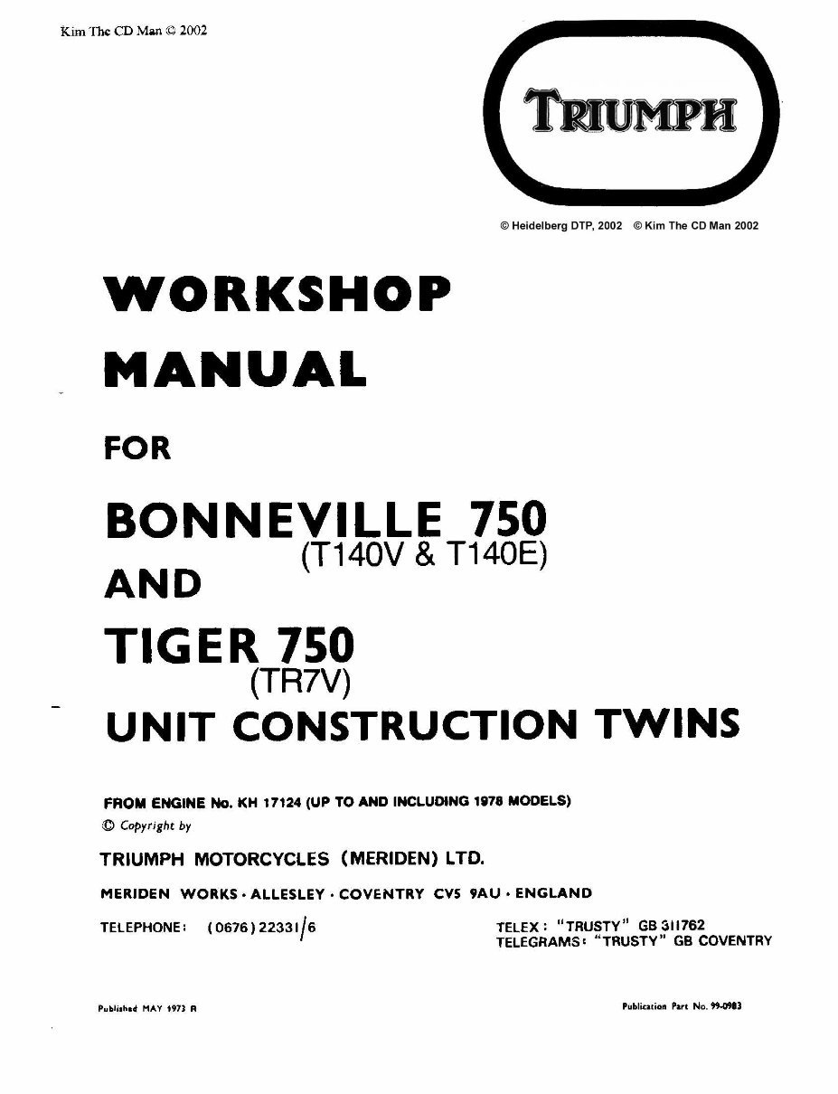 Triumph Bonneville T140V T140E 1973-1988 Service Manual preview img 1